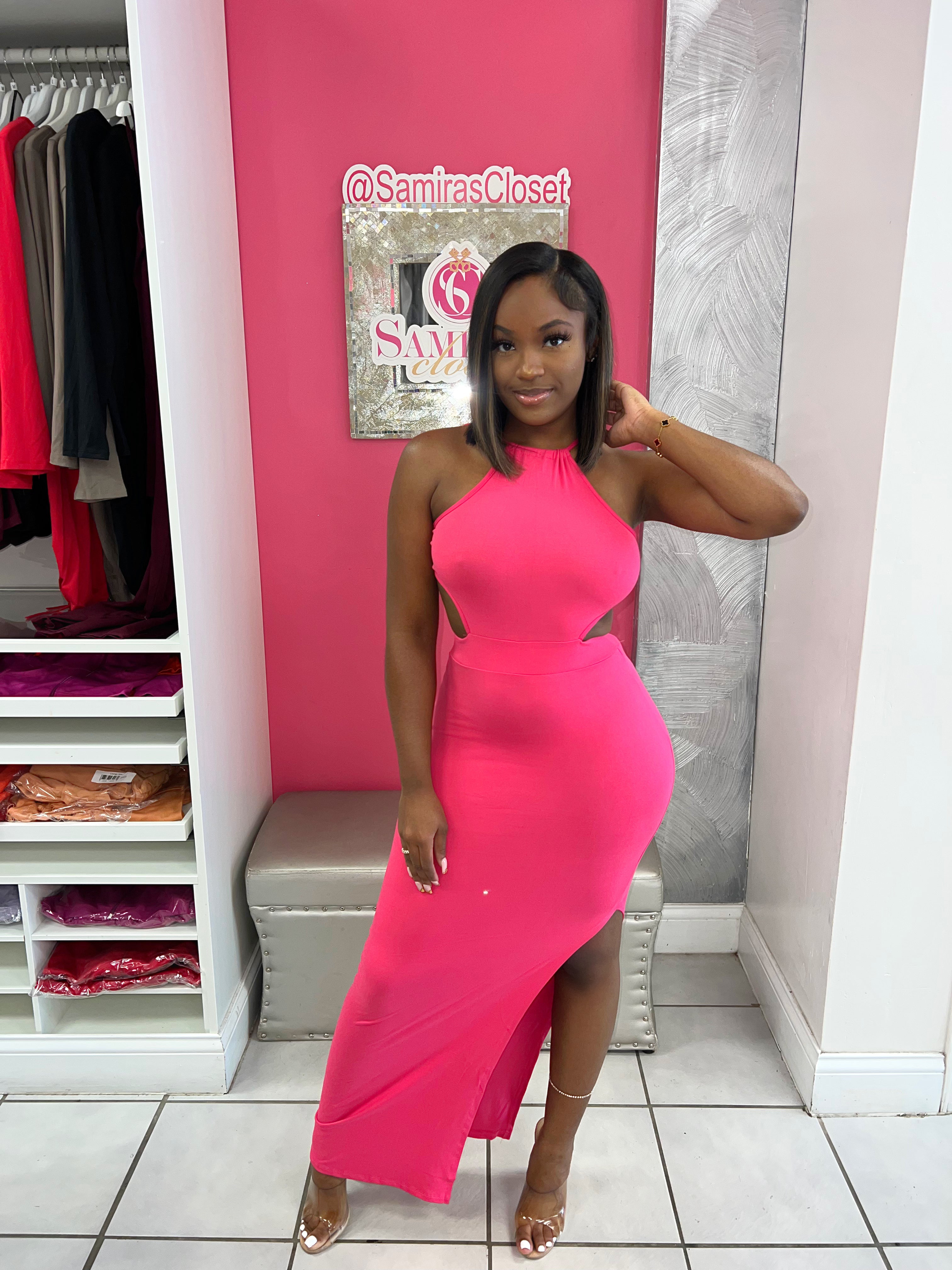 Maya Tieback Maxi Dress-Hot Pink