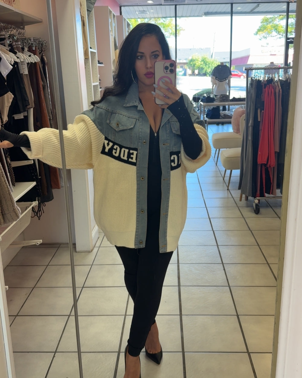 So Chic Denim Contrast Jacket-Ivory