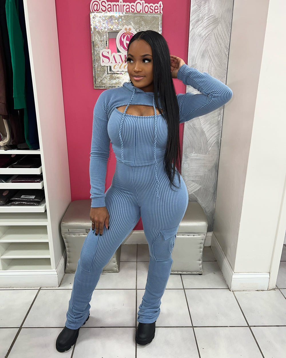 Give Me Thrill Cargo Jumpsuit-Denim Blue