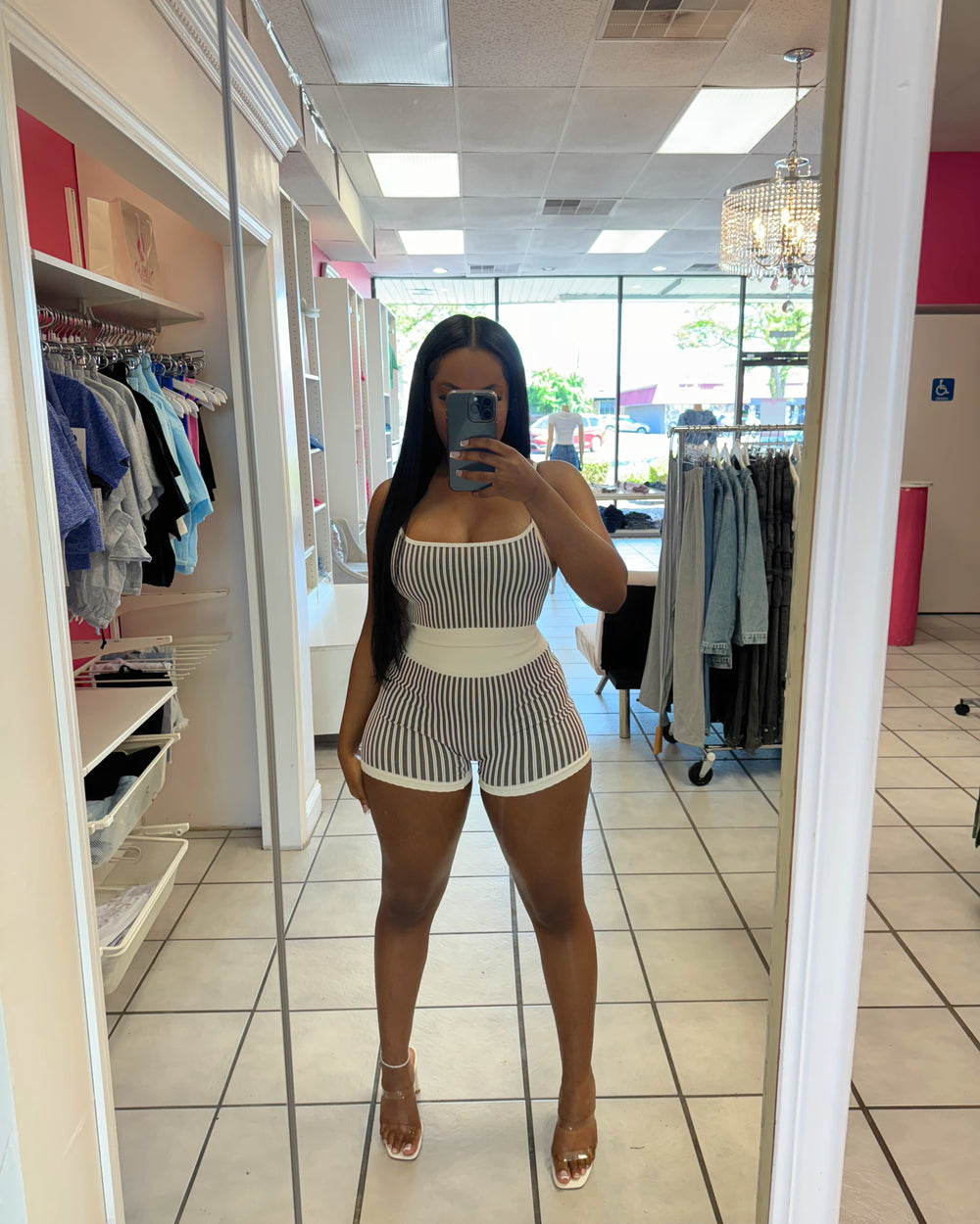 Bella Striped Biker Set-Brown