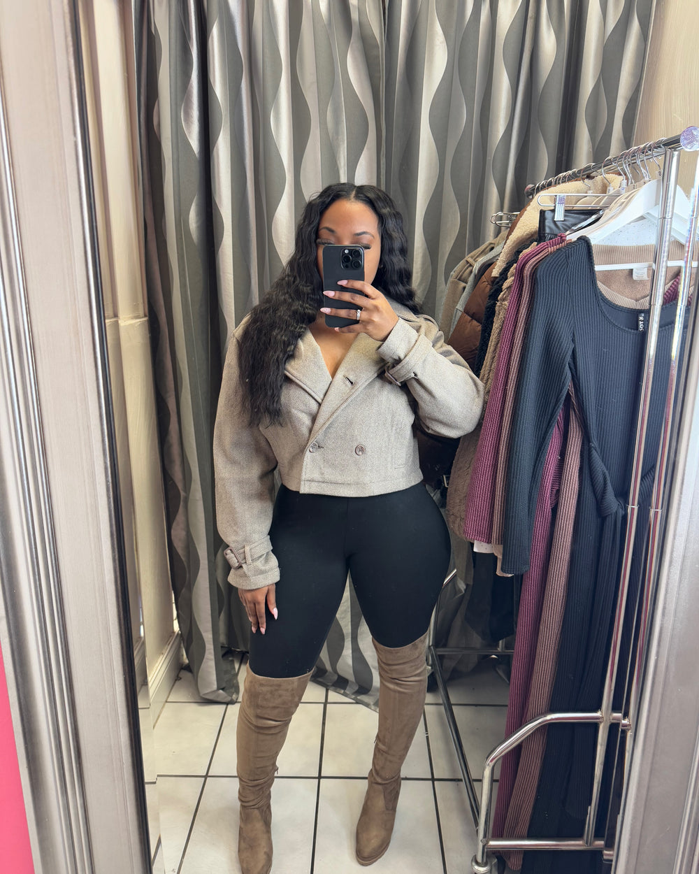 High Standards Crop Blazer Jacket-Taupe