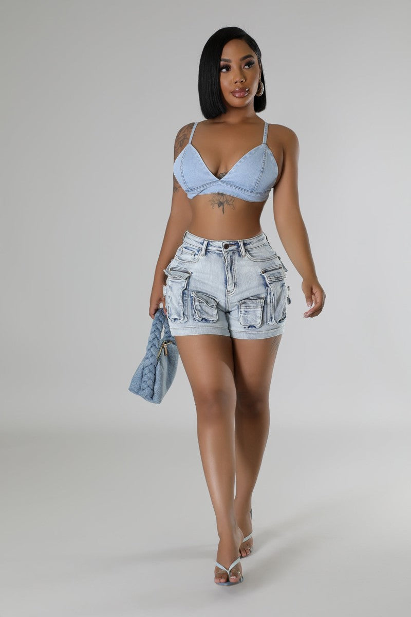 High Status Cargo Shorts-Denim