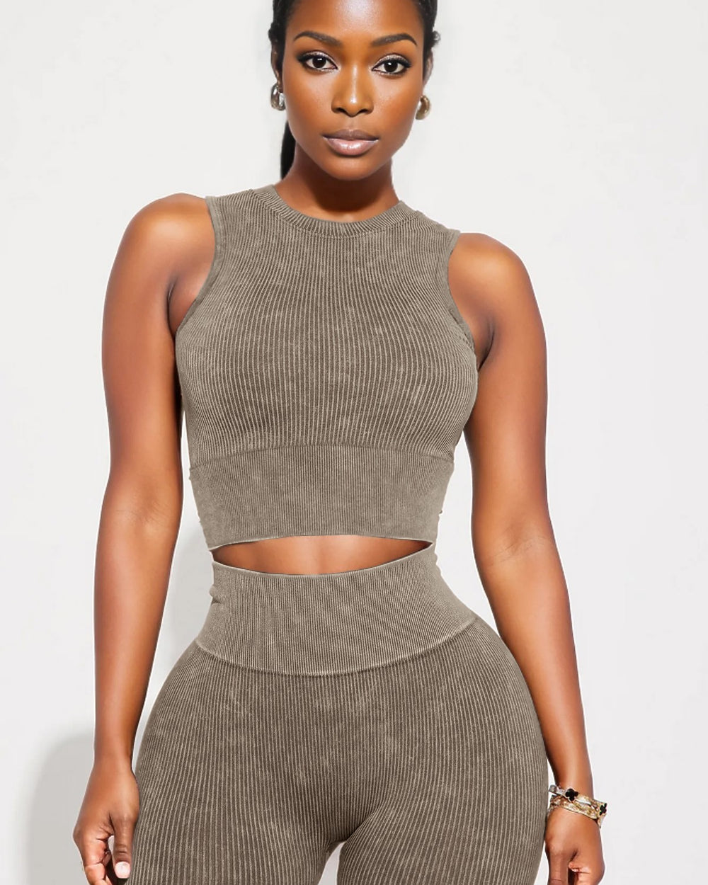 Acid Wash Biker Set-Mink