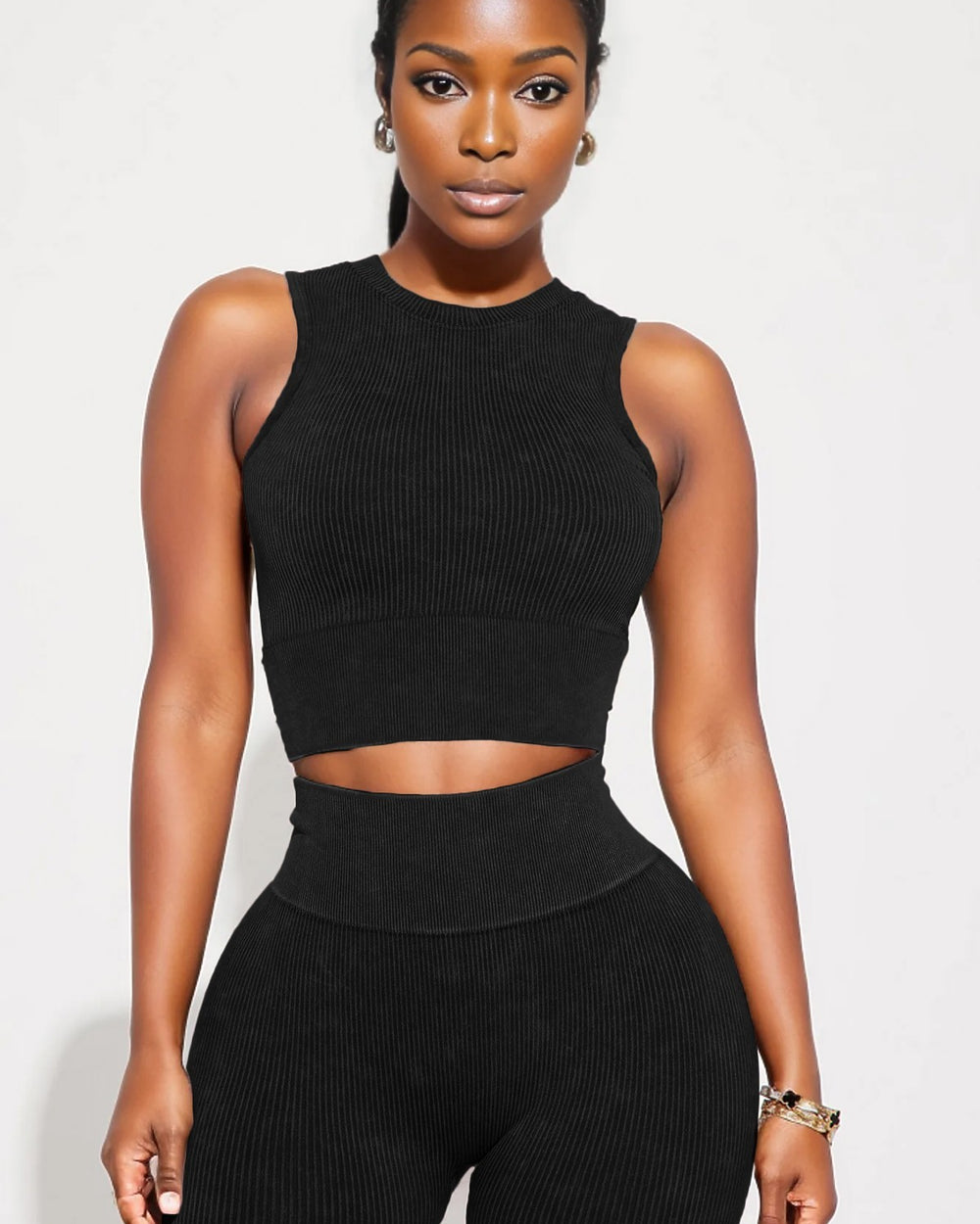 Acid Wash Biker Set-Black