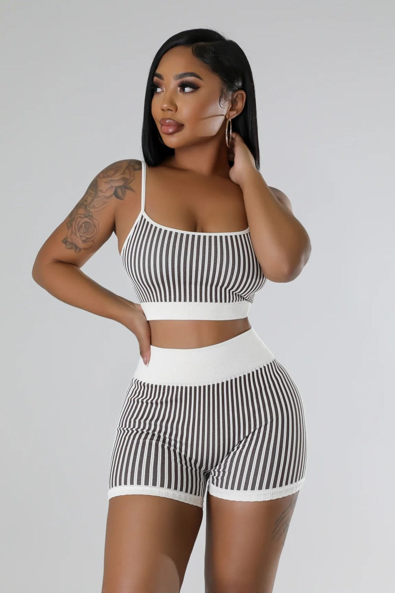 Bella Striped Biker Set-Brown