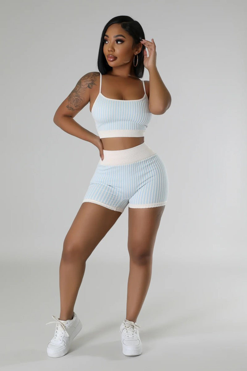Bella Striped Biker Set-Blue