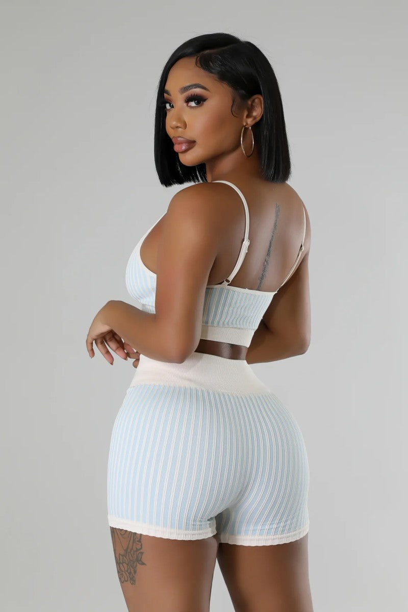 Bella Striped Biker Set-Blue