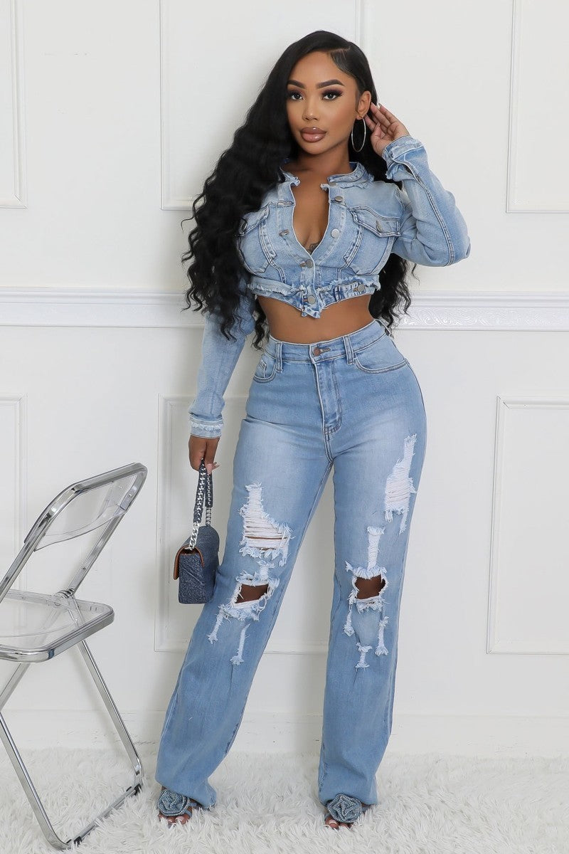 Hot Style Denim Crop Top-Light