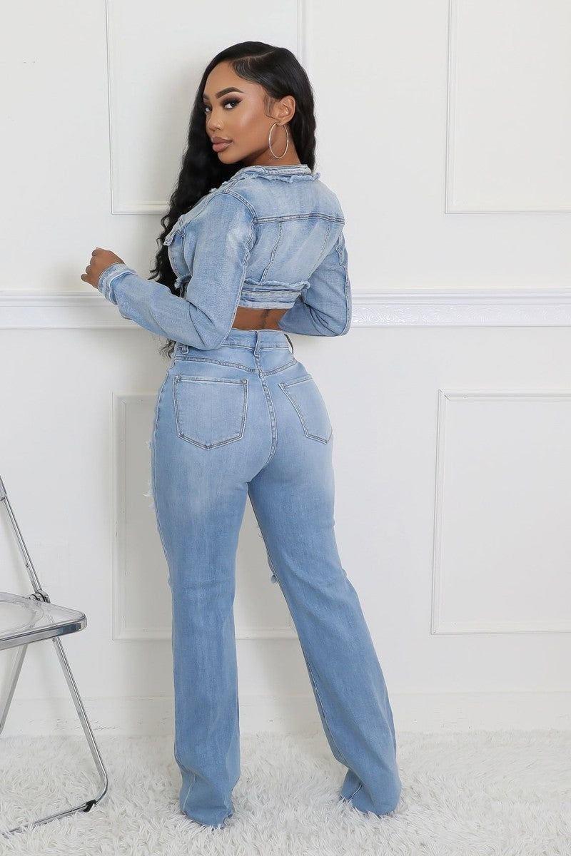 Hot Style Denim Crop Top-Light