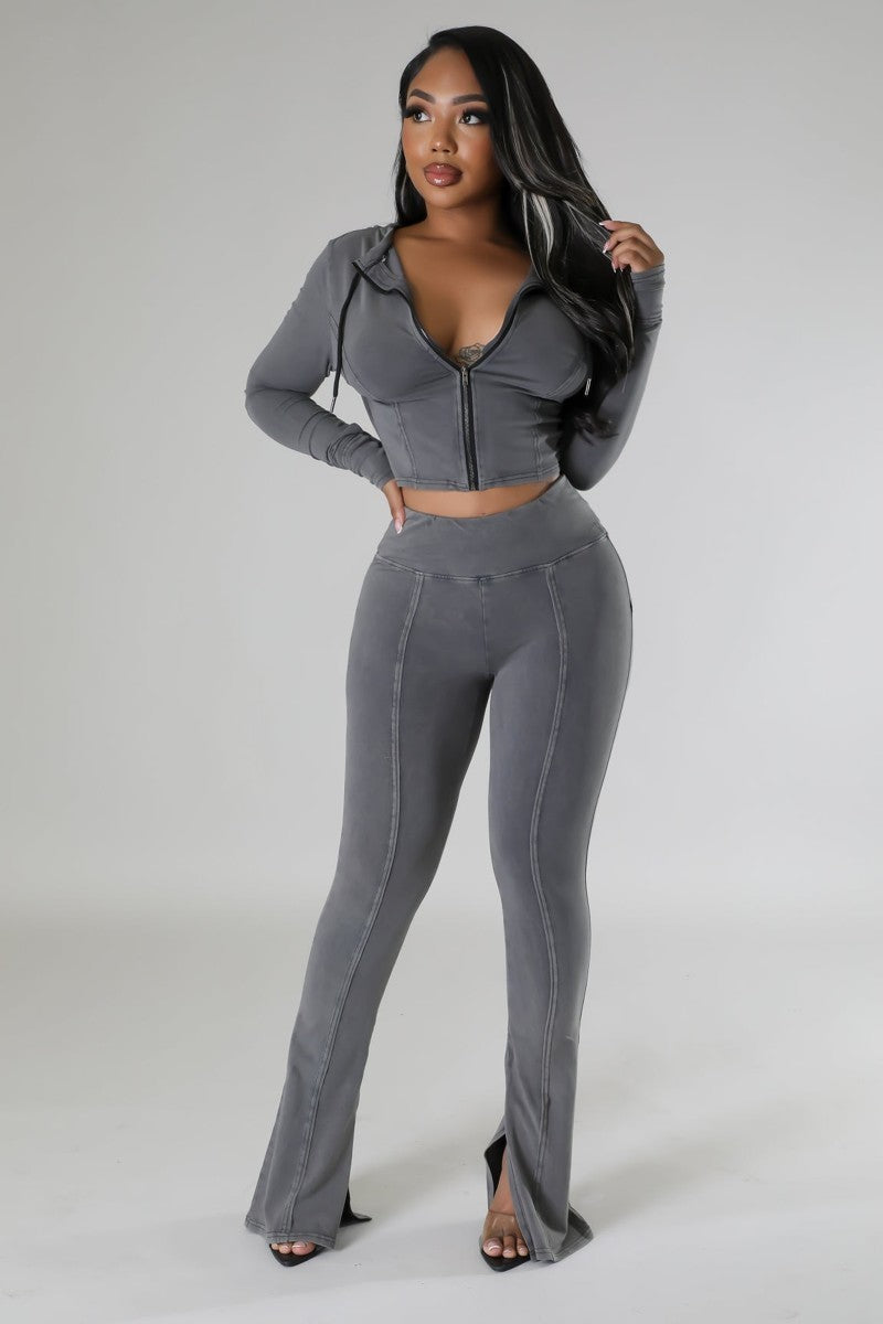 Fun And Flirty Pants Set-Charcoal