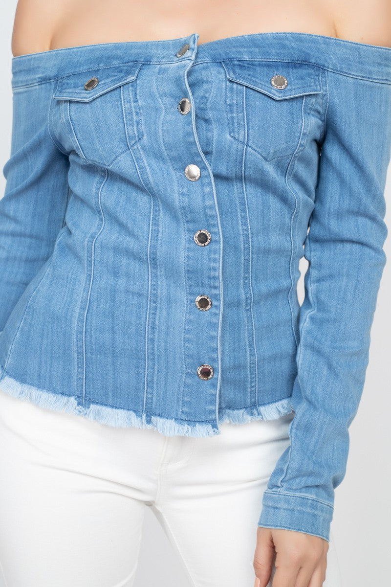 Lover Girl Off Shoulder Denim Jacket
