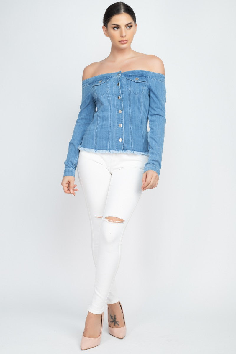Lover Girl Off Shoulder Denim Jacket