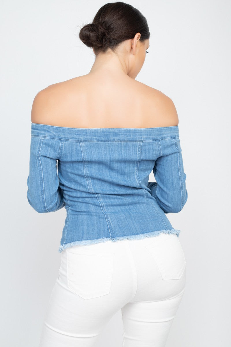 Lover Girl Off Shoulder Denim Jacket