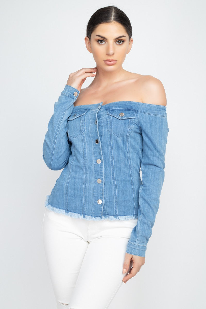Lover Girl Off Shoulder Denim Jacket