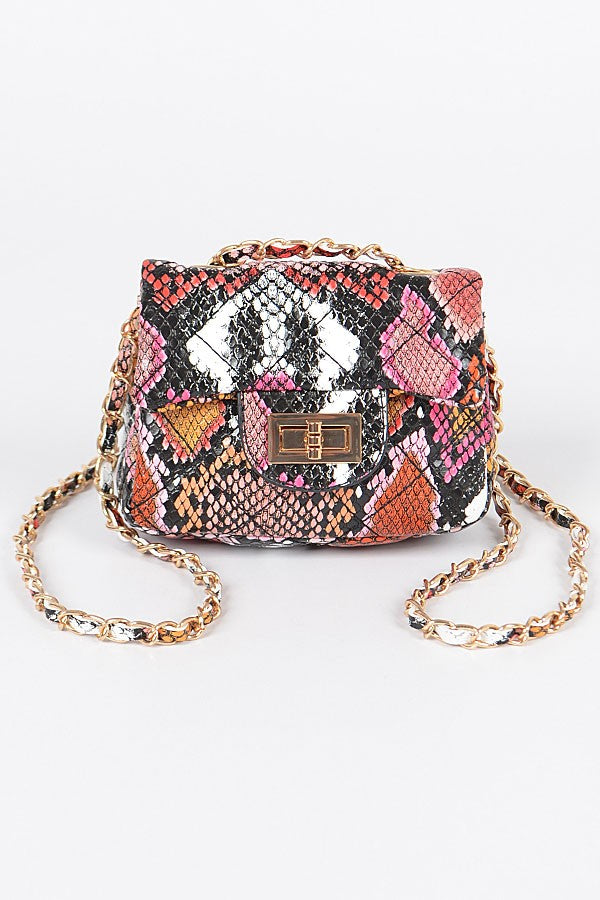 Multi Snake Quilted Mini Bag - Red Mix