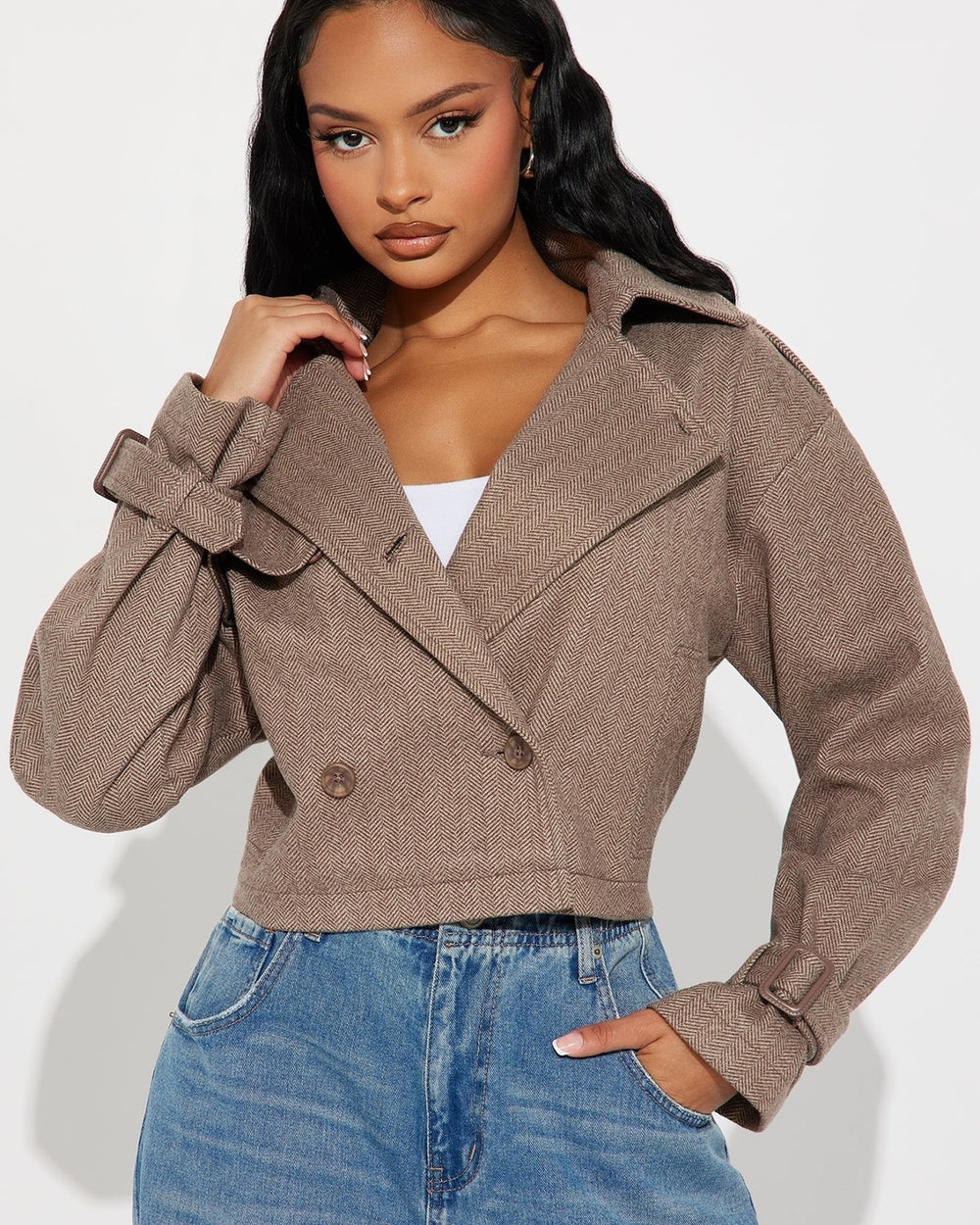 High Standards Crop Blazer Jacket-Taupe