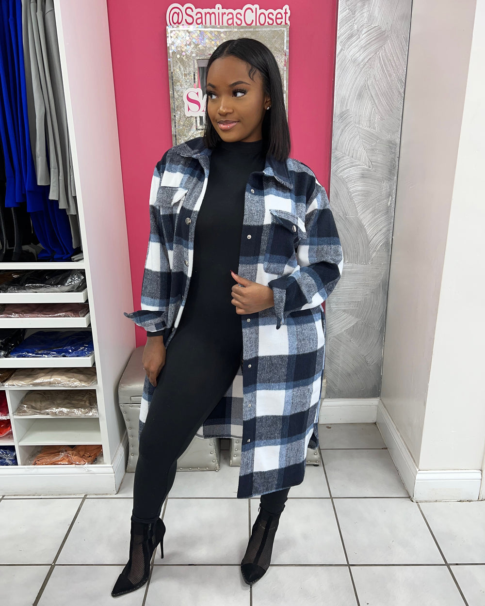 Better This Way Plaid Jacket-Black Blue Combo