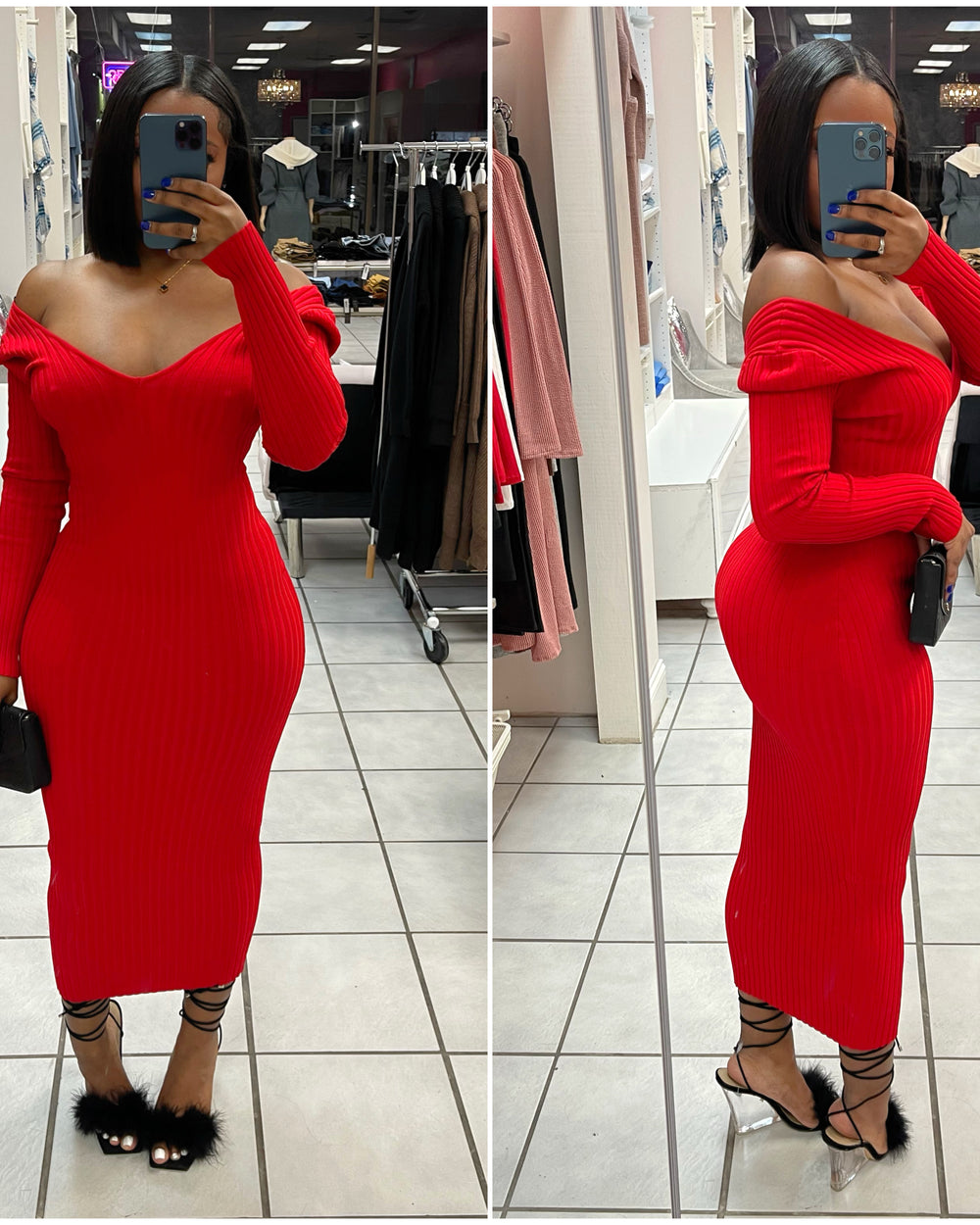 Body Sculpting Sweater Dress-Red