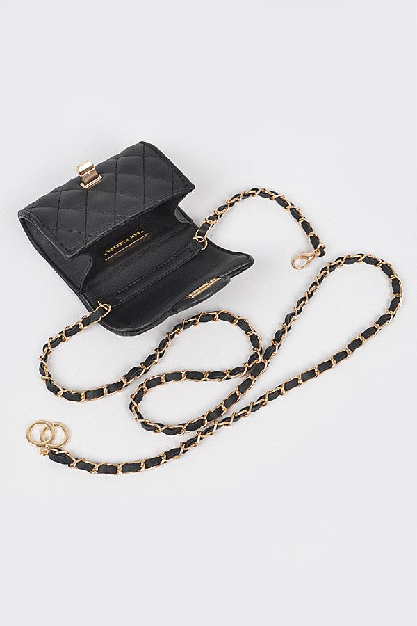 Solid Quilted Mini Bag -Black/Gold