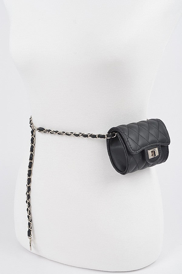 Solid Quilted Mini Bag -Black/Silver