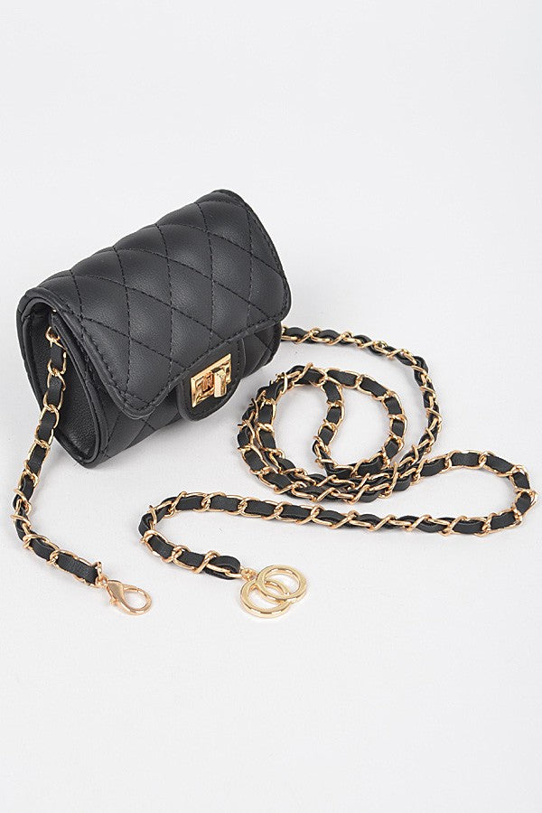 Solid Quilted Mini Bag -Black/Gold