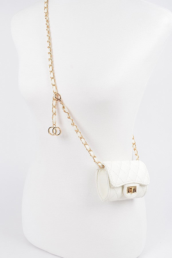 Solid Quilted Mini Bag - White/Gold