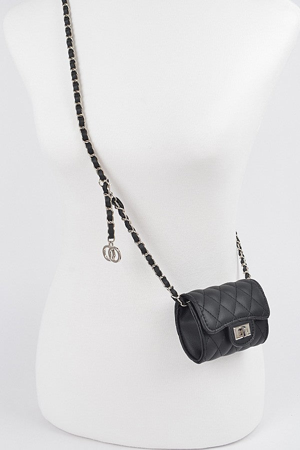 Solid Quilted Mini Bag -Black/Silver