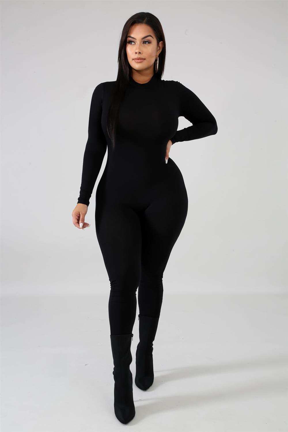 Mock Neck Jumpsuit-Black