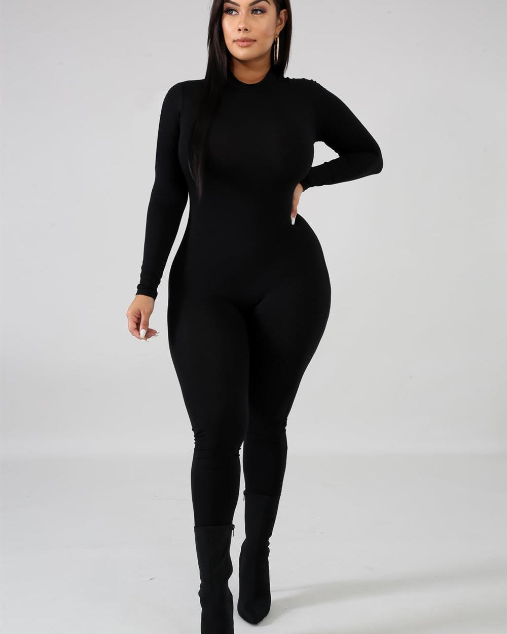 Mock Neck Jumpsuit-Black