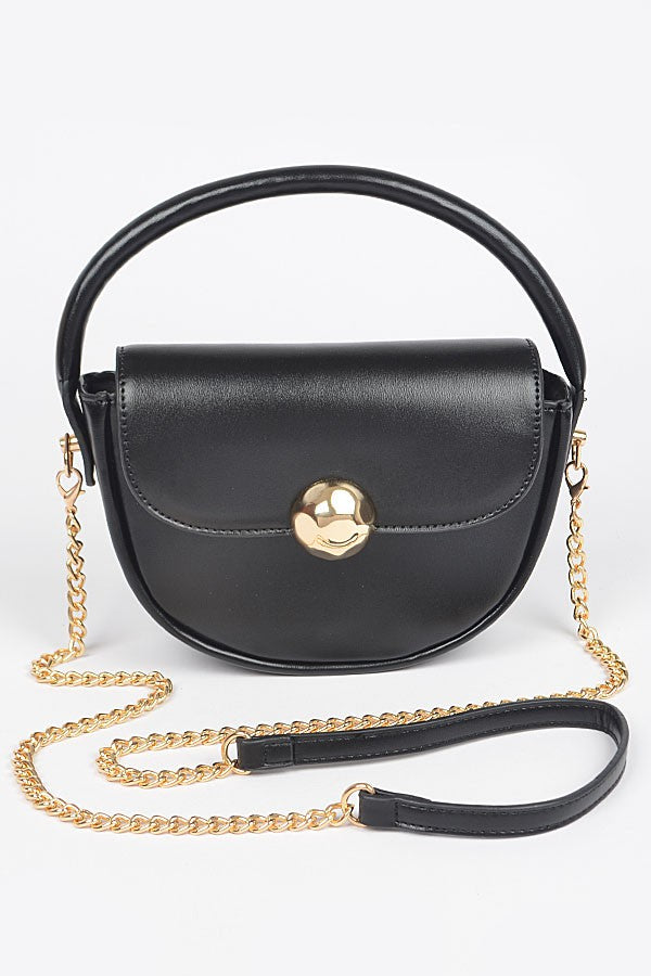 Round Top Handle Clutch Bag - Black