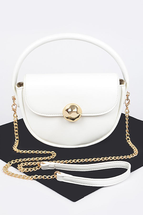 Round Top Handle Clutch Bag - White