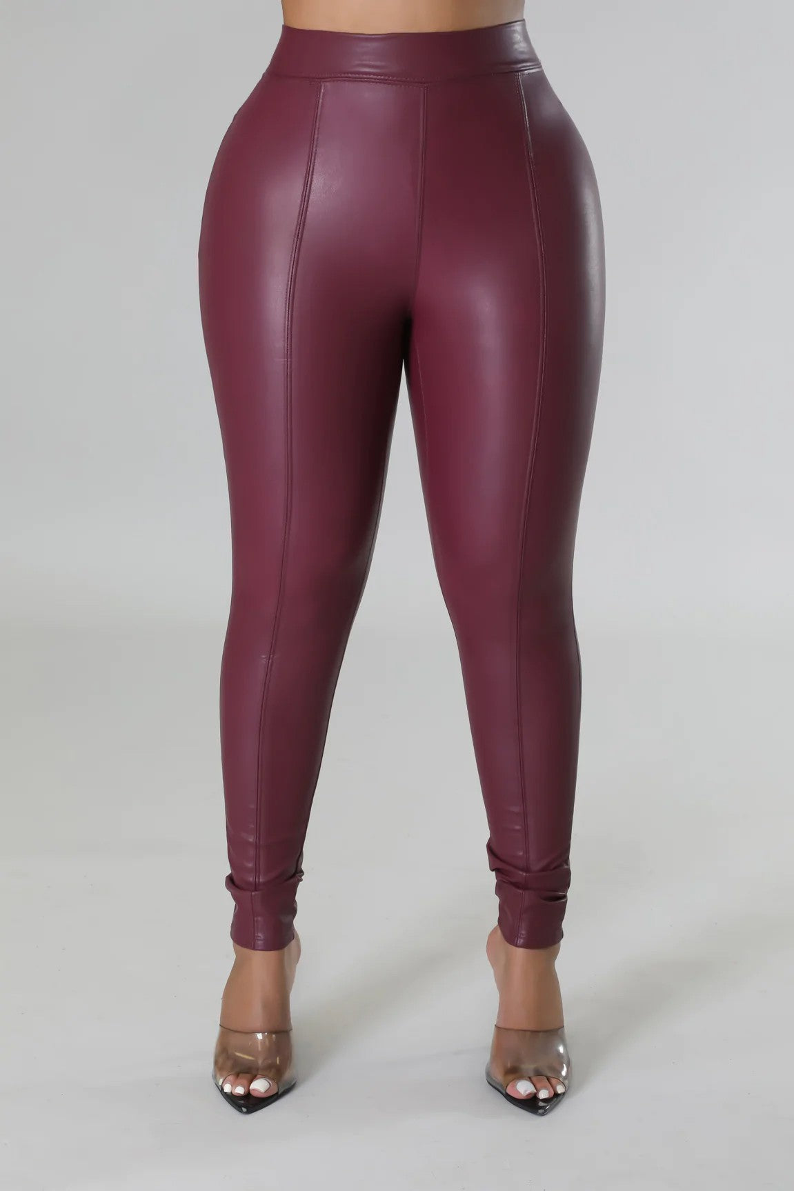 All Eyes On Me Faux Leather Leggings-Burgundy