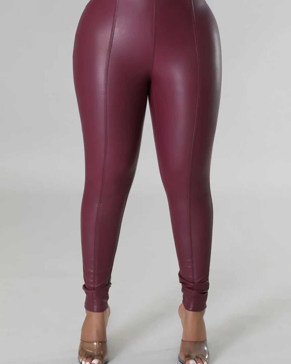 All Eyes On Me Faux Leather Leggings-Burgundy