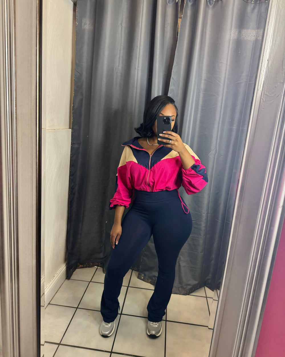 Never Blend In Flare Leg Pants Set-Navy/Pink/Tan