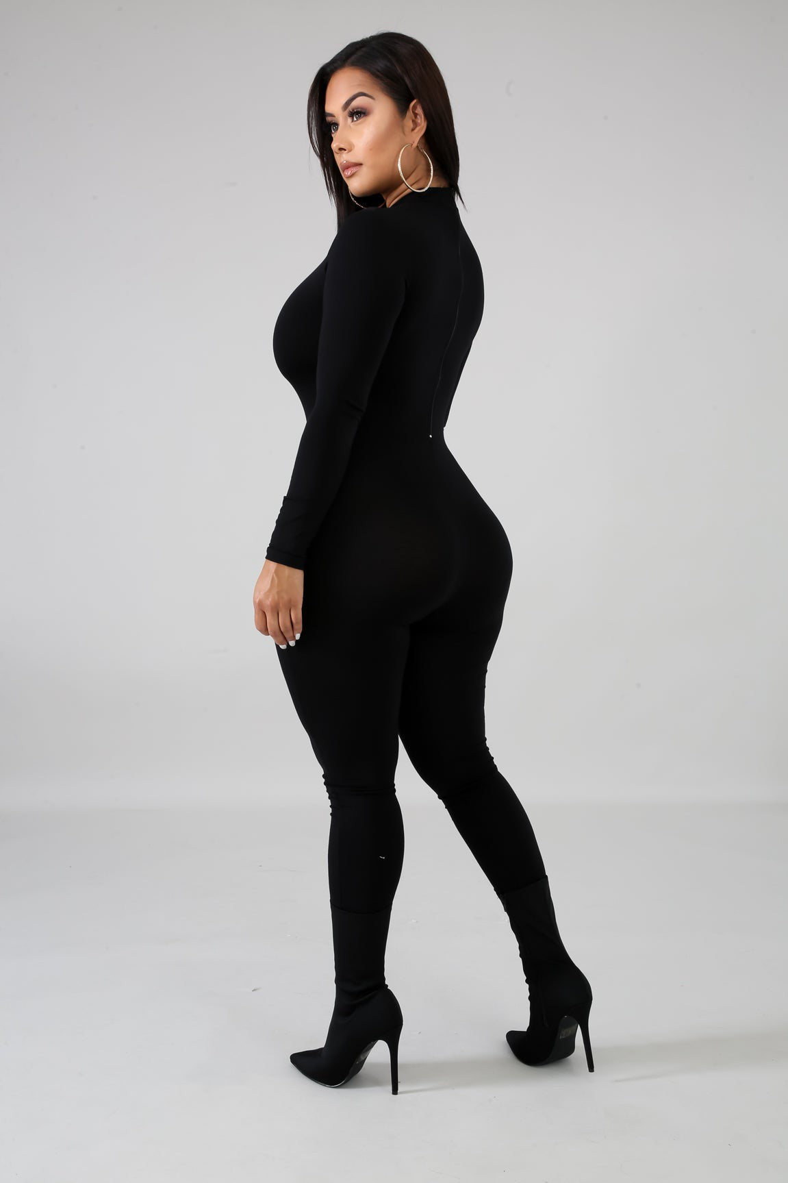 Mock Neck Jumpsuit-Black