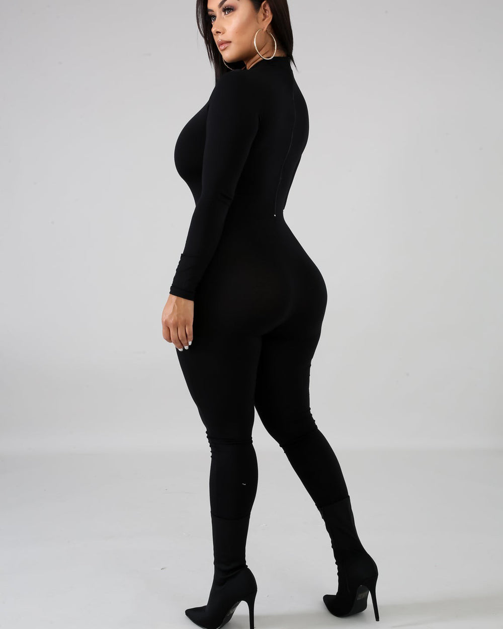 Mock Neck Jumpsuit-Black