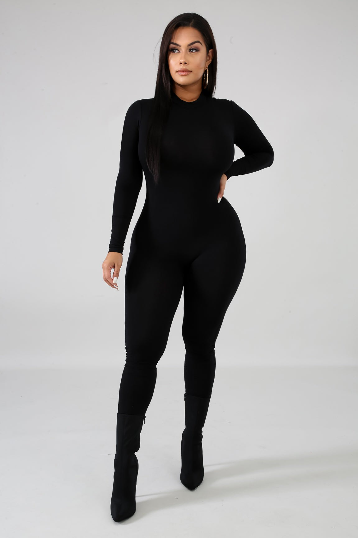 Mock Neck Jumpsuit-Black