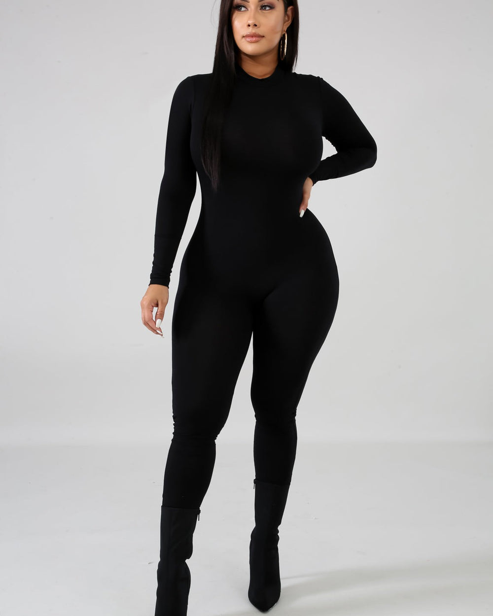 Mock Neck Jumpsuit-Black
