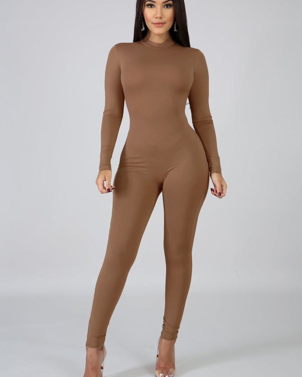 Mock Neck Jumpsuit-Mocha