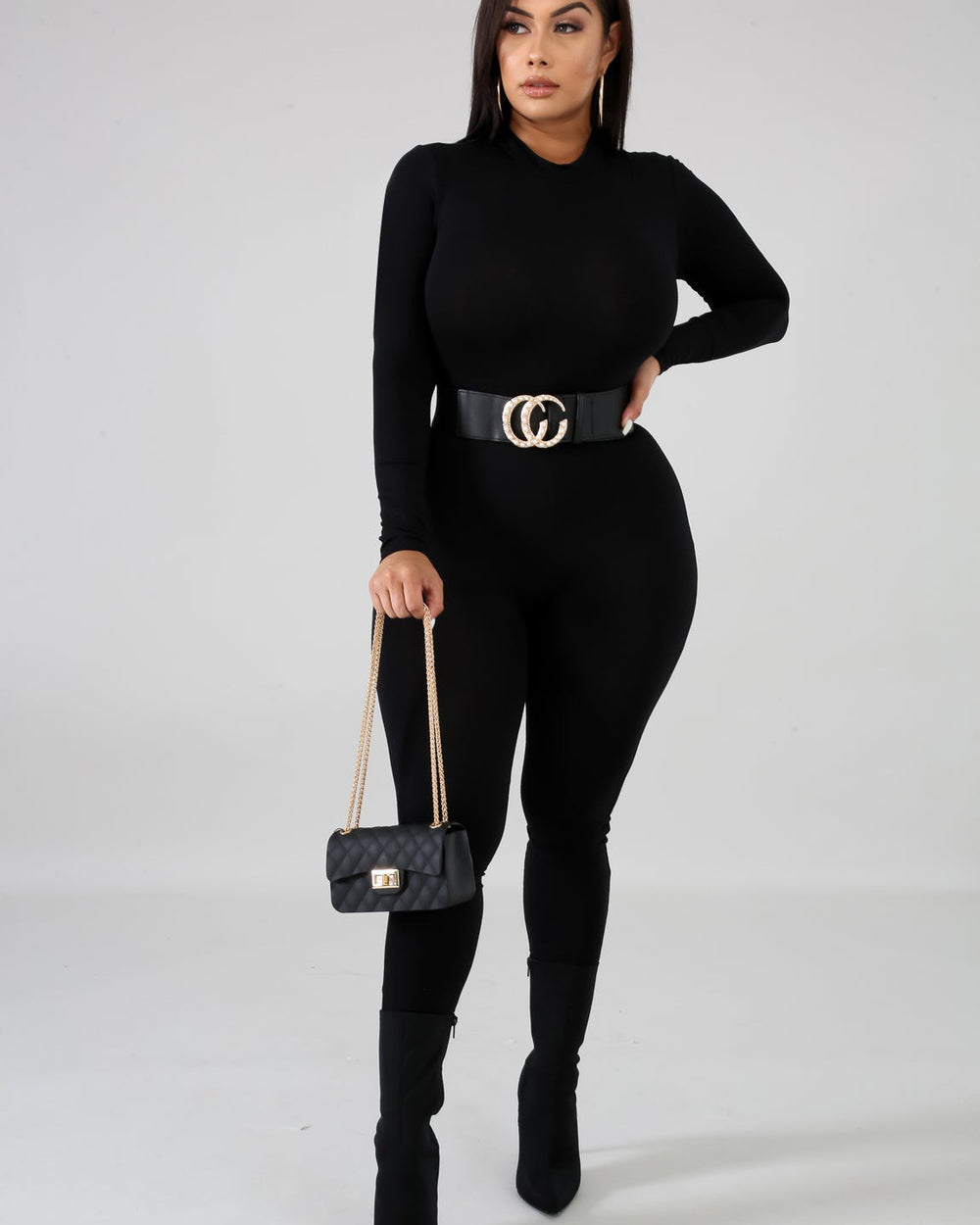 Mock Neck Jumpsuit-Black