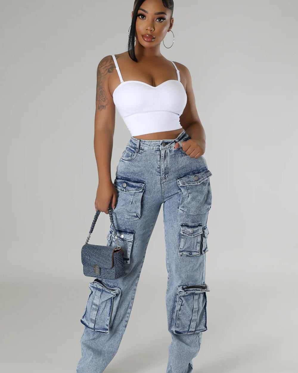 Bets Off Cargo Denim Jeans-Blue