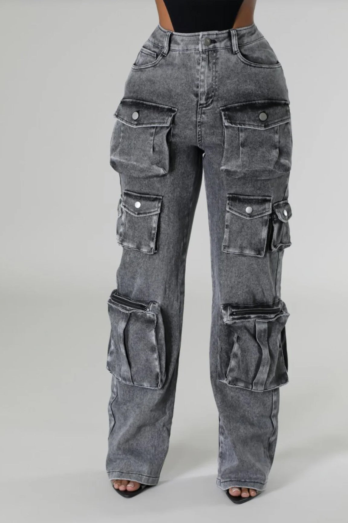 Bets Off Cargo Denim Jeans-Black