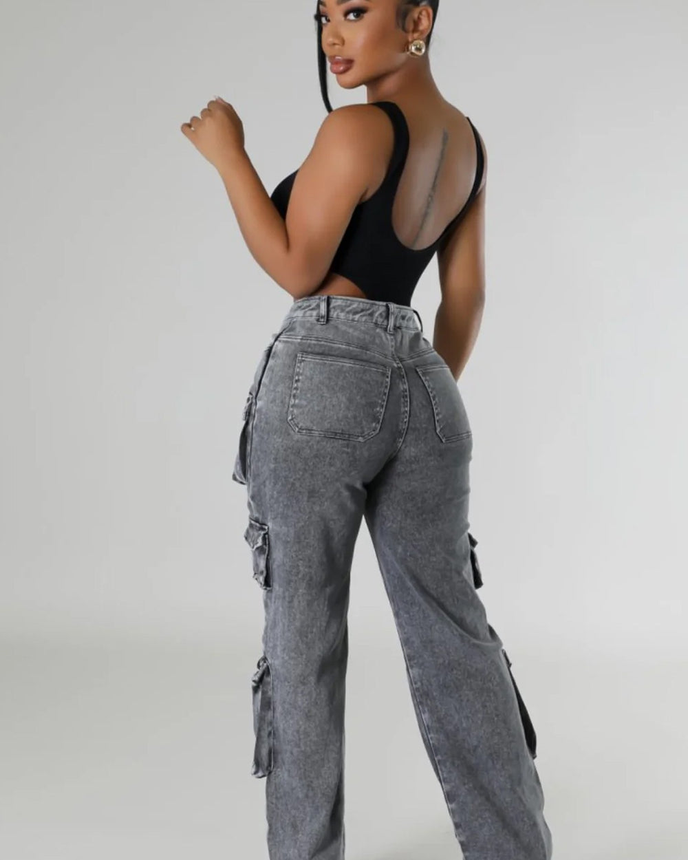 Bets Off Cargo Denim Jeans-Black