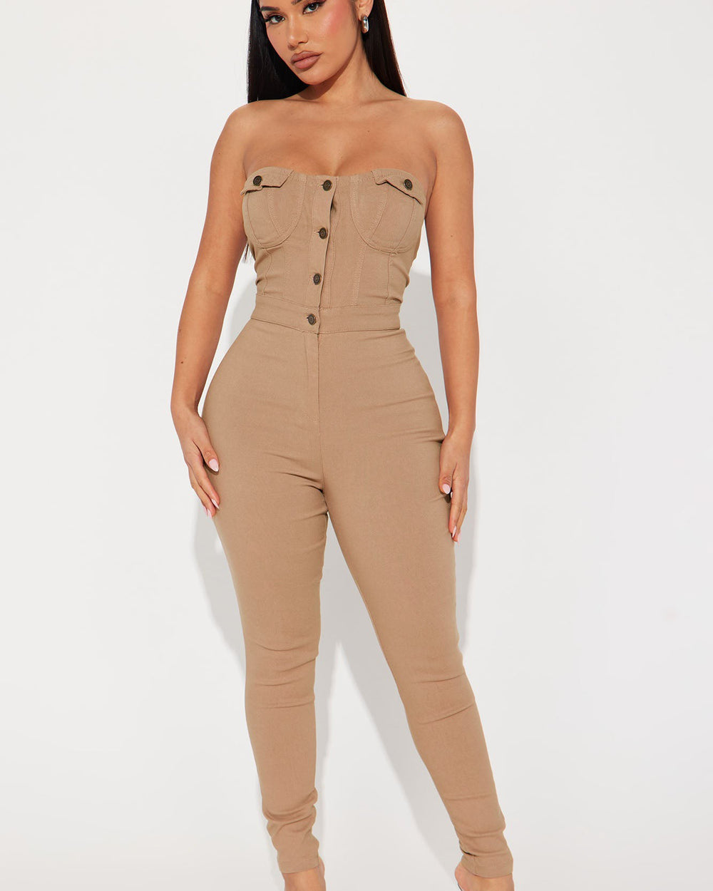 Basic Essence Jumpsuit-Khaki