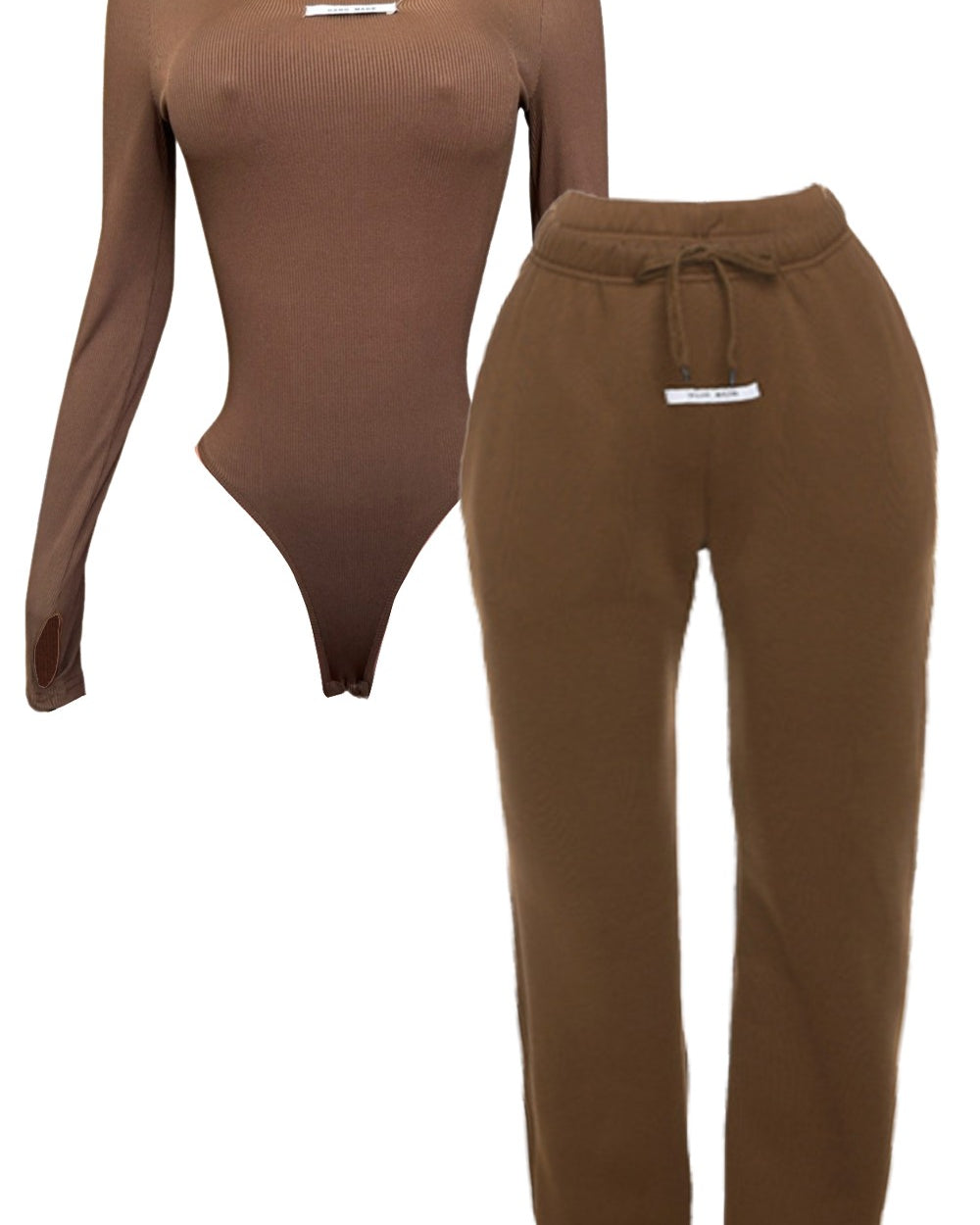 Handmade Bodysuit And Jogger Set-Brown