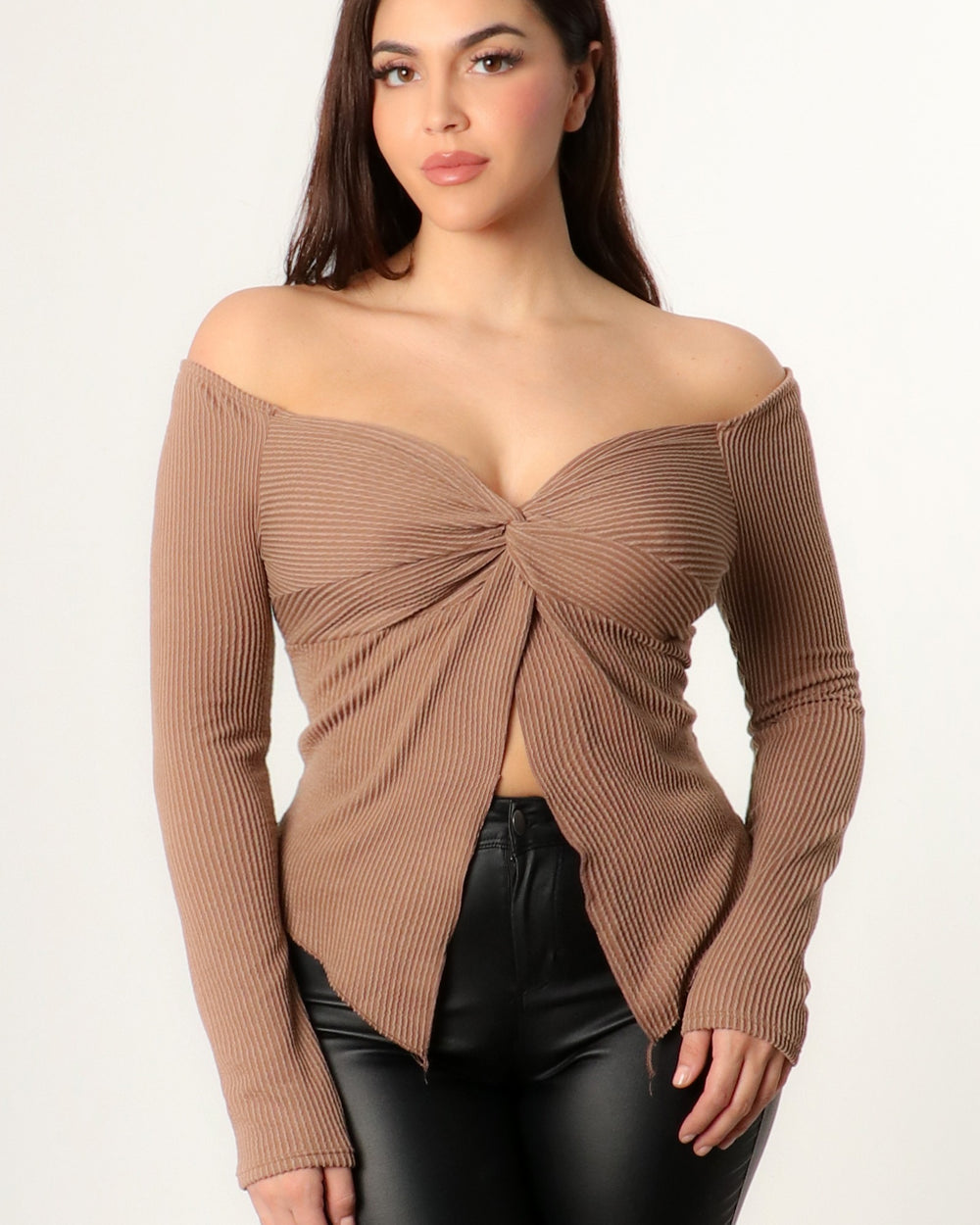 Amelia Off Shoulder Top-Mocha