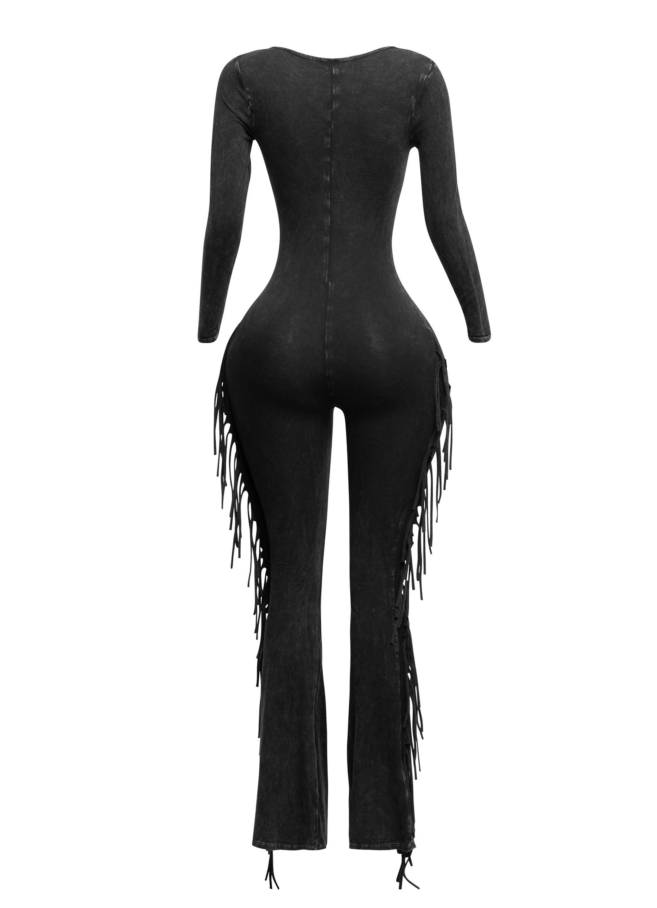 Amour Fringe Jumpsuit-Charcoal