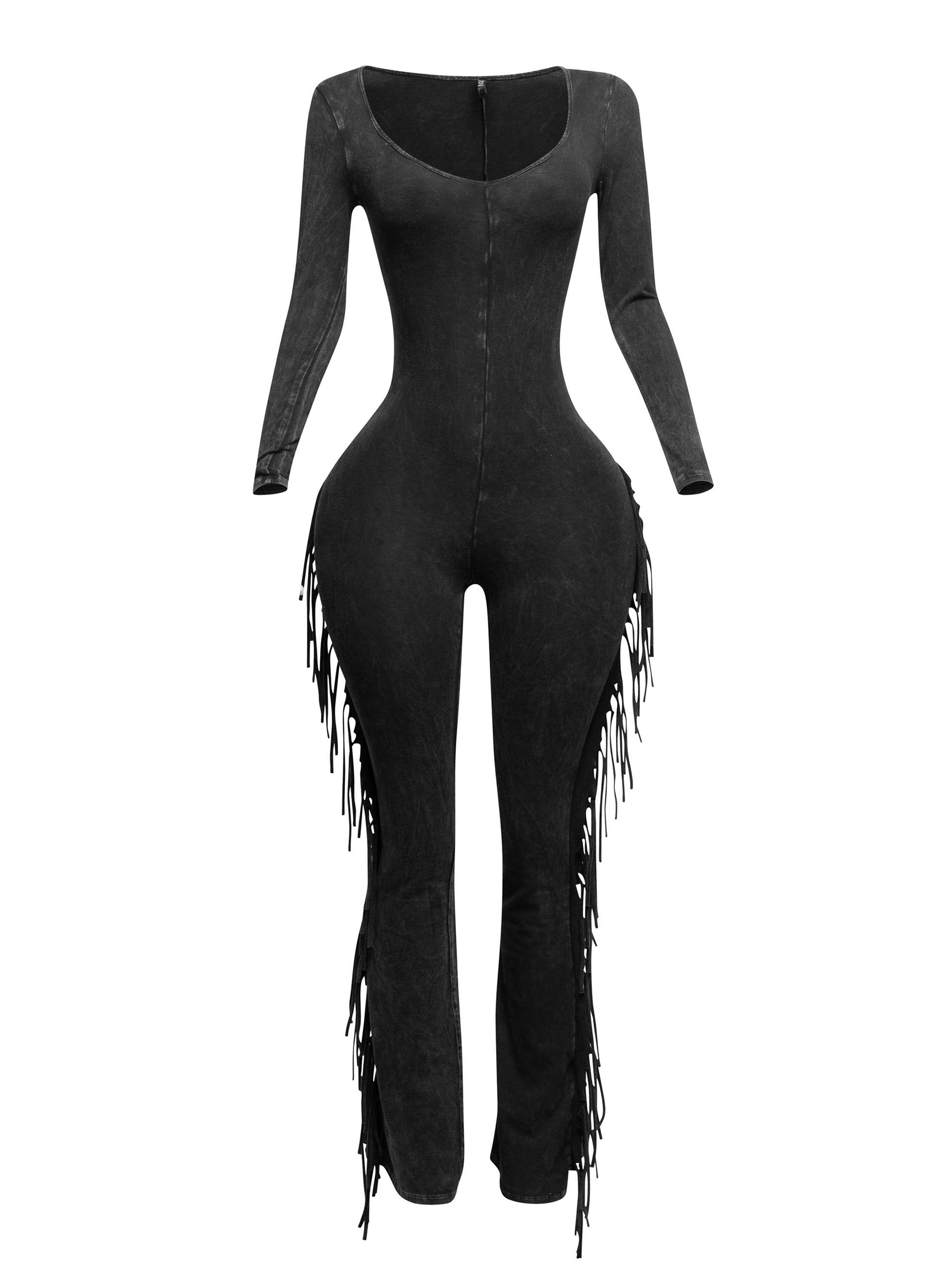 Amour Fringe Jumpsuit-Charcoal