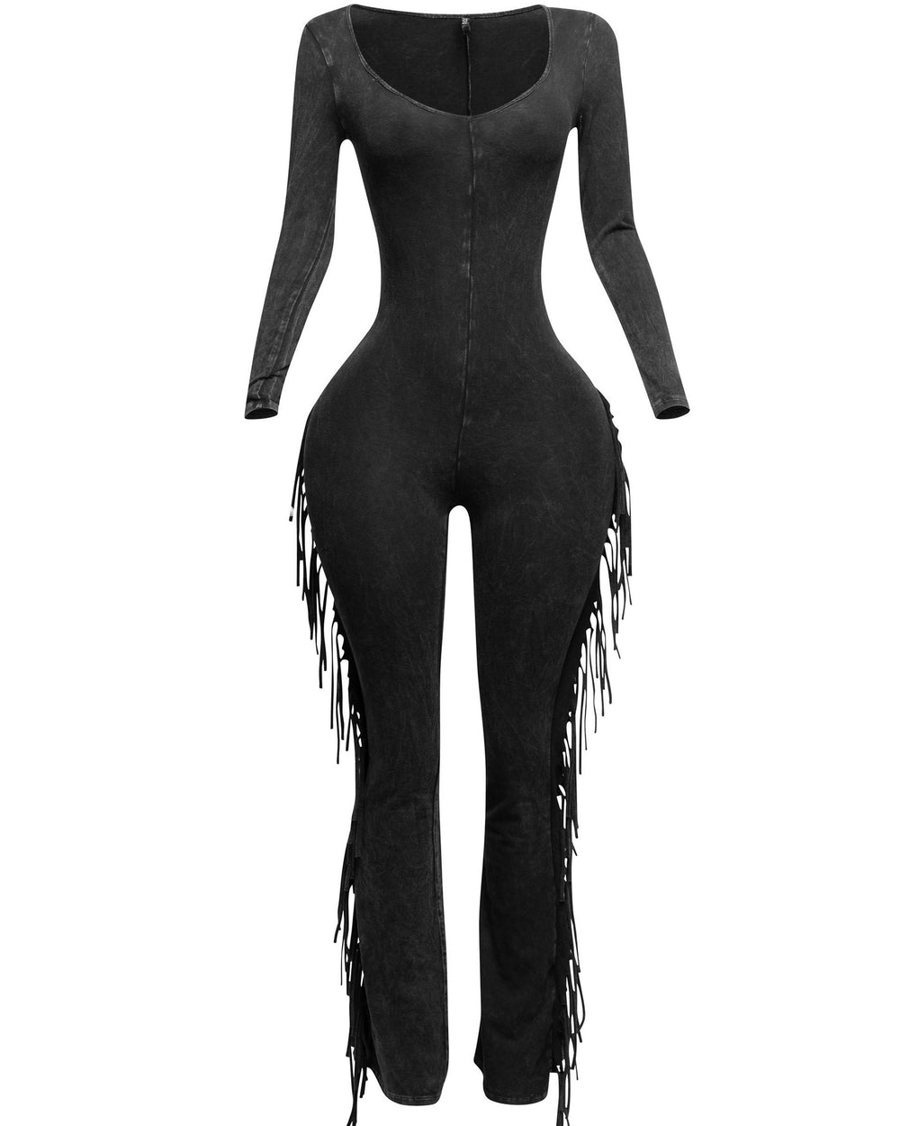 Amour Fringe Jumpsuit-Charcoal
