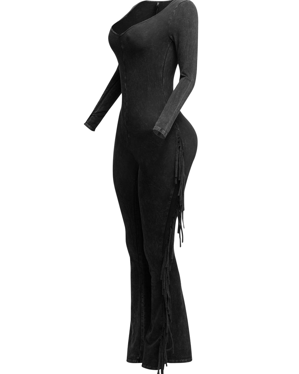 Amour Fringe Jumpsuit-Charcoal